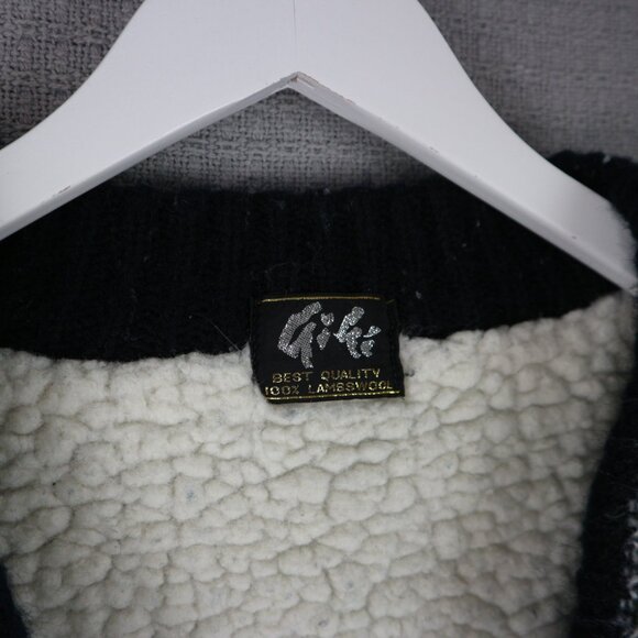 Vintage Shearling Sweater Mens Olive Cardigan City Skyline Abstract Gigi - Picture 4 of 7